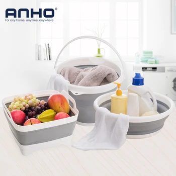 

ANHO 3PCS/set Portable Wash Bucket Creative Plastic Foldable Cleaning Kitchen Bathroom Camping Car Washing Fishing Tools Outdoor