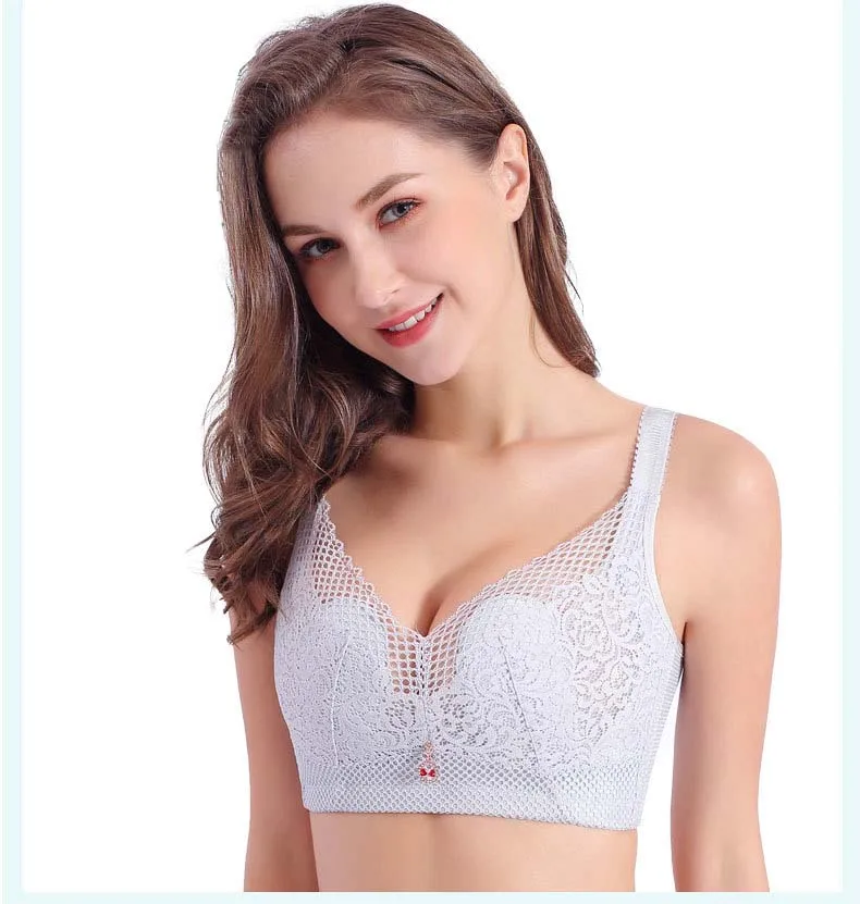 Sexy Lace Women Bras Plus Size 46 48 50 52 CDE Cup Bra Ultra-thin Brassiere Push Up Bralette Breathable Lingerie Wire Free Bra  787