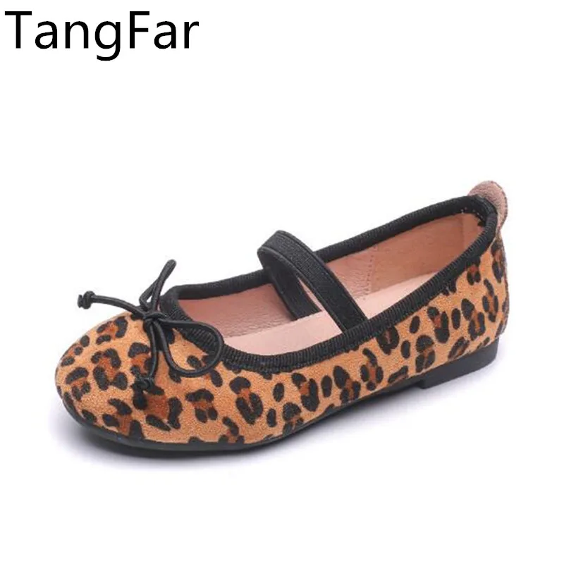 

Kids Shoes Bow Flat Heel Round Toe Leopard Loafers PU Leather Slip-on Girls Soft Breathable Flat Heel Shoe