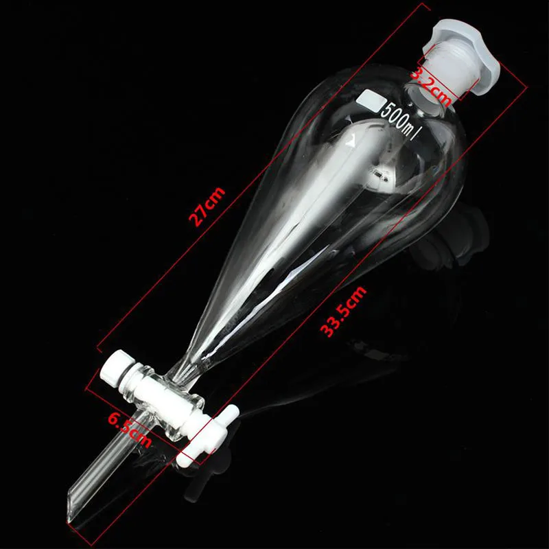 500 мл Clear Стекло Separatory боросиликатного Воронка с краном PTFE груша Форма Воронка химии лабораторное оборудование