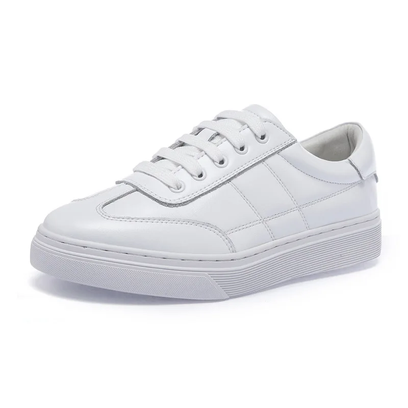 Größe Lace Leder Echtes Schuhe Cm Frauen ~ Nähen Mode Casual Turnschuhe white up 3 Wohnungen Ferse Weiß Rosa 35 40 xnA8qfx