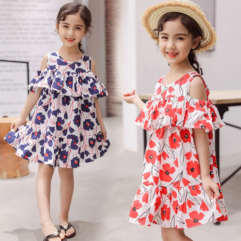 

Chiffon Dresses for Girls Off Shoulder Floral Dresses Children Clothing Princess Print Dress Kids Clothes 4 6 8 10 12 Years