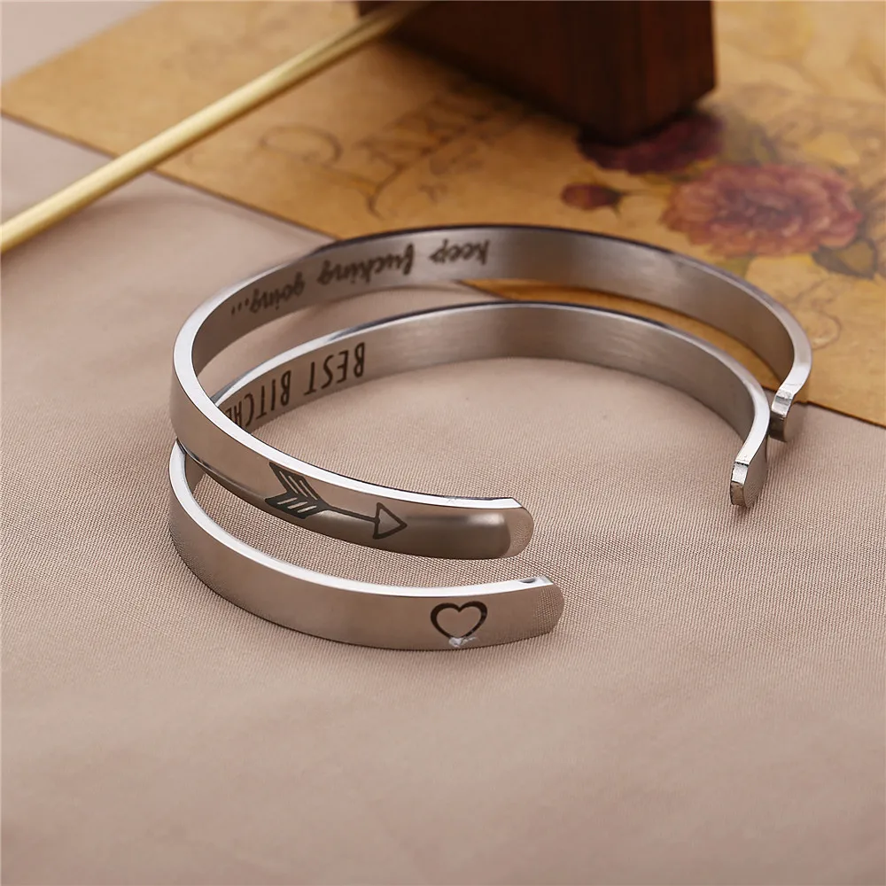 

IF ME Inspiration Stainless Steel Letter Bangles for Women Men Couple Silver Color Metal 2019 NEW Fashion Cuff Bracelets Jewelry