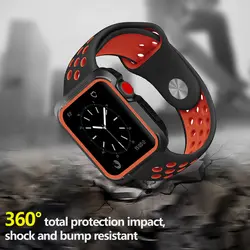 Для Apple Watch Sport ремень с Крышка силиконовая резинка часы ремешки для Apple Watch 1 2 3 ремешок браслет iWatch