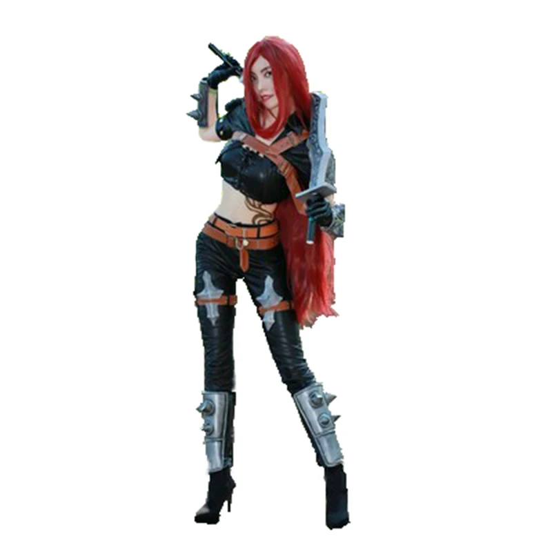 

lol cosplay Katarina costume full suit for Halloween leather costumes any size 2 styles can choose