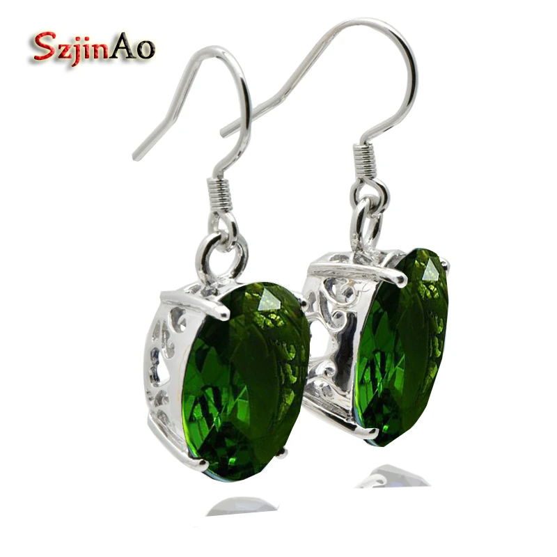 Szjinao 100 Solid 925 Sterling Silver Earrings Created Peridot Olivine