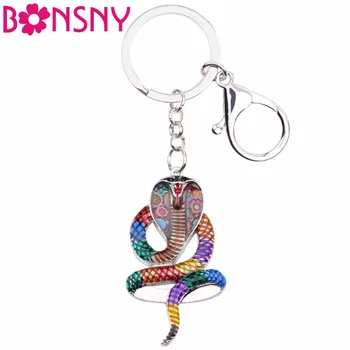 

Bonsny Enamel Alloy Cobra snake Key Chains Ring Gift For Women Girl Handbag Charms Keychain Car Key Keyring Animal Jewelry