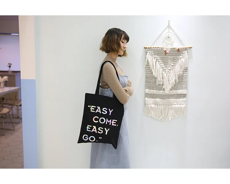 Женская сумка на плечо с лазерными элементами из парусины в японском ретро стиле, Индивидуальная сумка для покупок с надписью