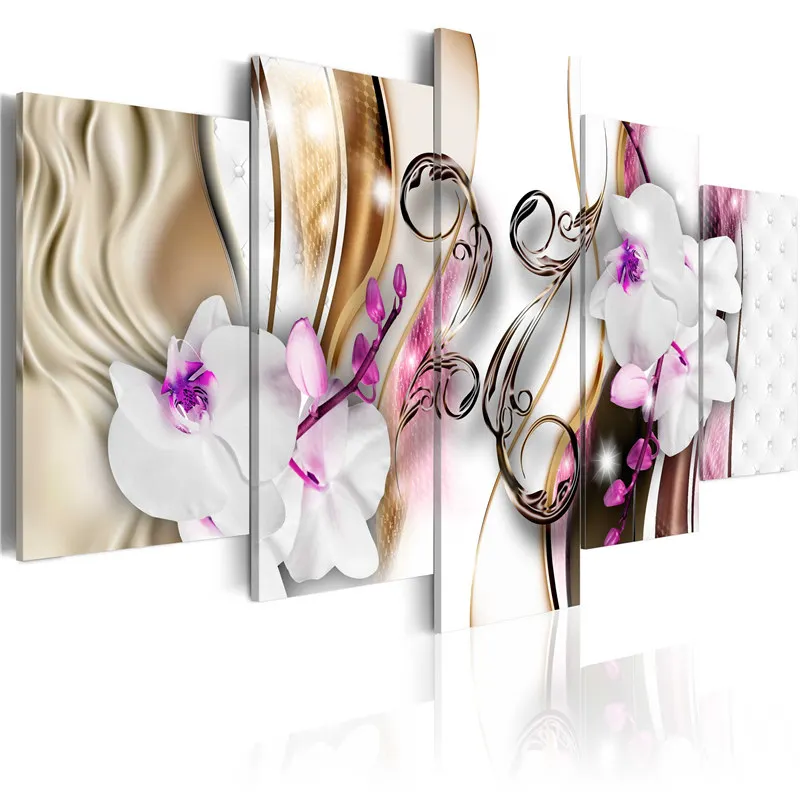 

5 Pieces Simple Elegant Orchids Wall Art Blossom Canvas Painting Wealth and Luxury Flower Posters and Prints Bedroom Home Decor