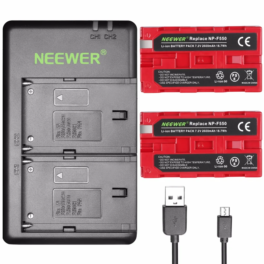 Neewer 2 шт 2600 mAh sony NPF550/570/530 Замена литий-ионная Батарея(красный