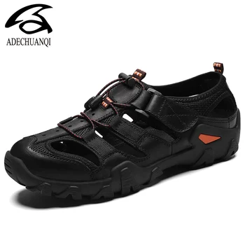 

genuine leather men sandals summer cow leather for beach male shoes mens gladiator sandal Plus size 39-48