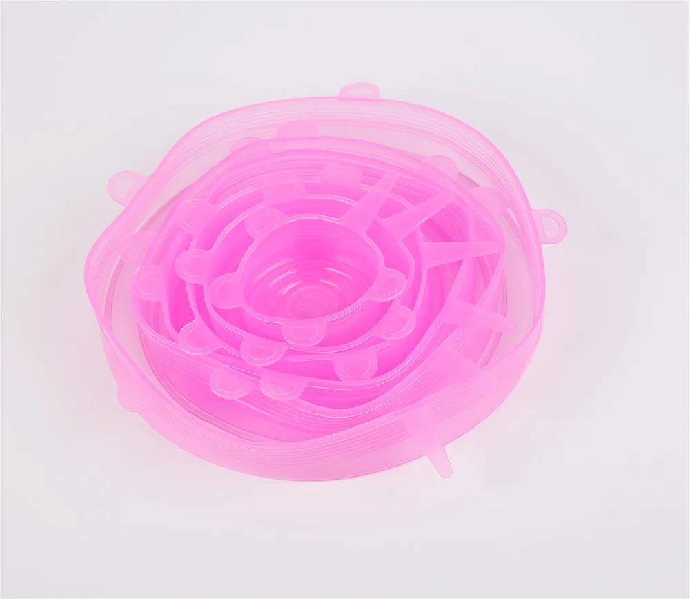 Многоразовый 6 шт Универсальный силиконовый стрейч-чехол для губ для кастрюли кухонного силикона saran пищевая обертка-чаша крышка для кастрюли-силиконовый чехол инструмент - Цвет: Pink