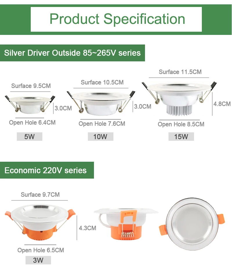 Kaguyahime LED Downlight 3W 5W 9W 15W 18W Silver White Ultra Thin Downlight AC110V 220V 240V Round Recessed LED Spot Lighting