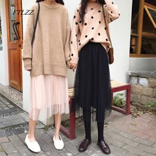 FTLZZ Весенняя Тюлевая юбка средней длины Женская Повседневная однотонная плиссированная юбка с высокой талией Женская