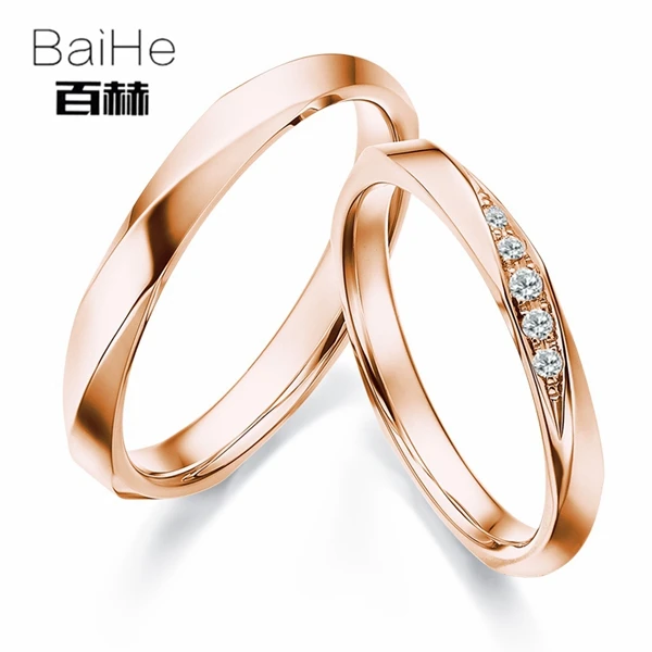 BAIHE одноцветное 18 К белого золота 0.08ct Certified H/SI круглый 100% из натуральной бриллиантами обручение для женщин тонкой обручальное кольцо