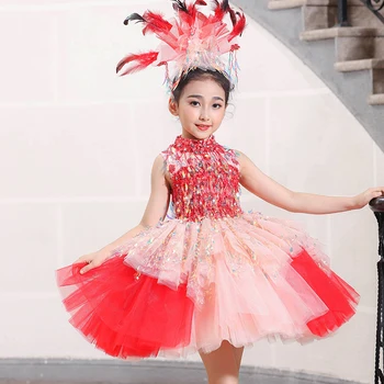 

High Grade Flower Girl Dresses for Wedding Sequined Stand Collar Kids Pageant Dress Birthday Party Appliques Princess Dress B484