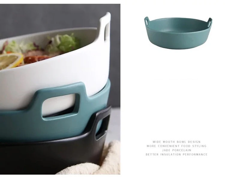 9 дюймов креативная керамическая Салатница с двойной ручкой Экстра глубокая фарфоровая сервировочная тарелка для фруктовых орехов тарелка для Овощей посуда