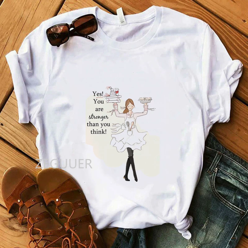 

You Are The Stronger T-Shirt Girl 100% Cotton Casual Ballet Women Illustration T-Shirt Soft White Tees Lady Summer Tshirt