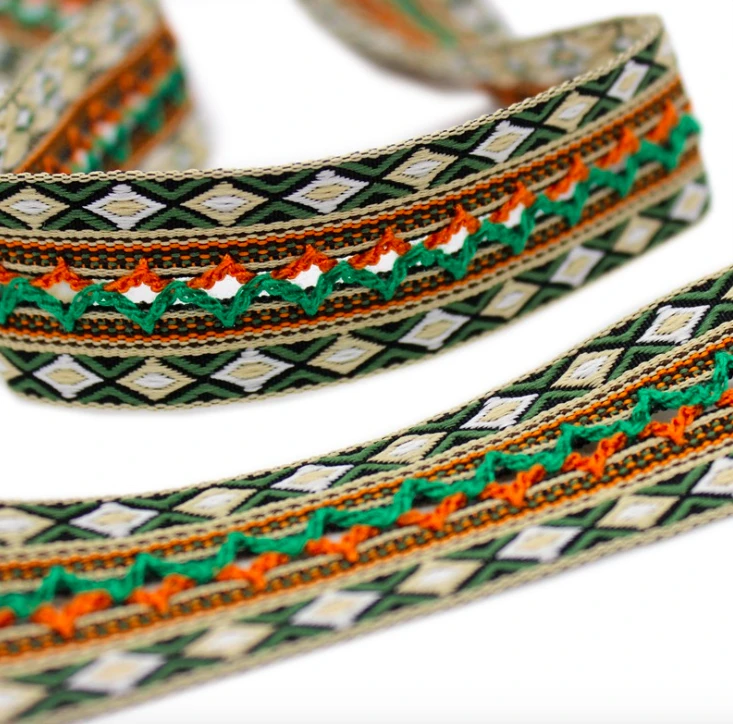 

5yard Hmong Miao Jacquard Webbing Lace Trim 2cm Dress Collar Ribbon Woven Tape Ethnic Tribal Thai India DIY Boho Gypsy Accessory