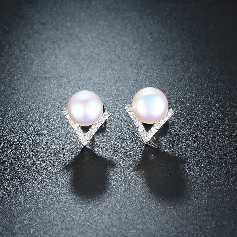HENGSHENG реального 925 пробы серебро Для женщин Серьги с жемчугом Fine Jewelry V Форма AAA