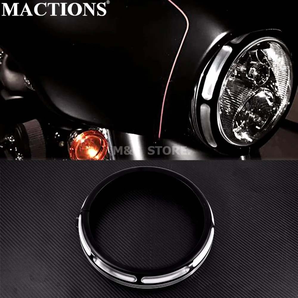 7 Burst Headlight Headlamp Trim Ring for Harley Touring Street Glide Road King Electra Glide Tri Glide 4.5 Burst Auxiliary Lamps Trim Ring