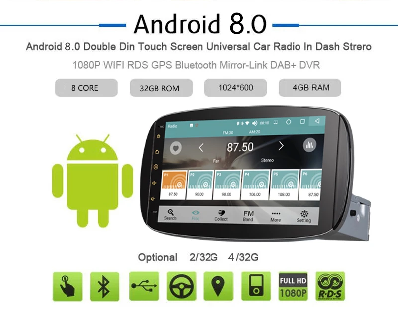 Best Android 8.0 9 inch Car DVD Player Stereo Radio GPS Navigation Bluetooth 4GB/32GB Auto Radio for Mercedes-Benz Smart 1