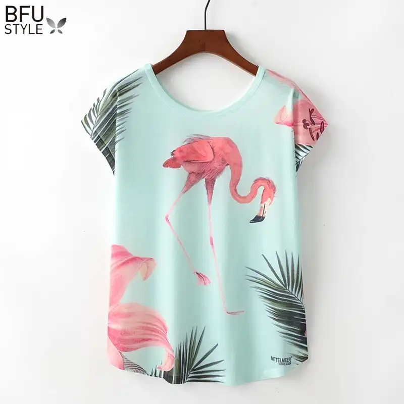 Harajuku Streetwear Sexy Ropa Corta Flamingo Chica Verano Suelta Manga Camisetas Unicornio Top Mujer De Para 2019 QxdoWBreC