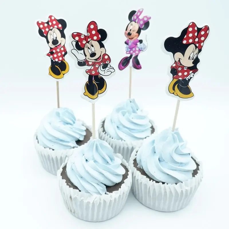 24pcs Minnie Mouse Cupcake Toppers Picks Cartoon Theme ...