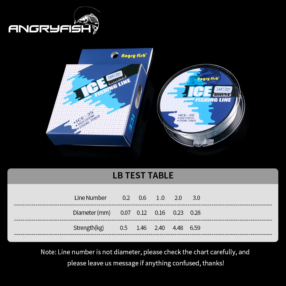 Angryfish الجليد خيط صنارة الصيد 100 متر الشتاء الصيد النايلون خط حيدة قوى عظمى النايلون خط