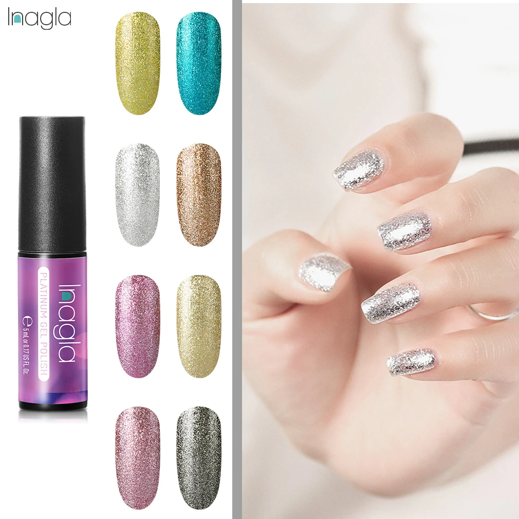 

Inagla Platinum Bling Color Nails Gel Polish Paint Top Base Coat Needed Gel Nail Varnishes Semi Permanent Gellak