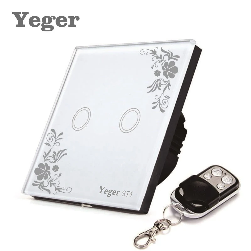 

Yeger EU Standard Smart Wall Switch Remote Control Switch 2 Gang 1 Way Wireless Remote Control Touch Light Switch
