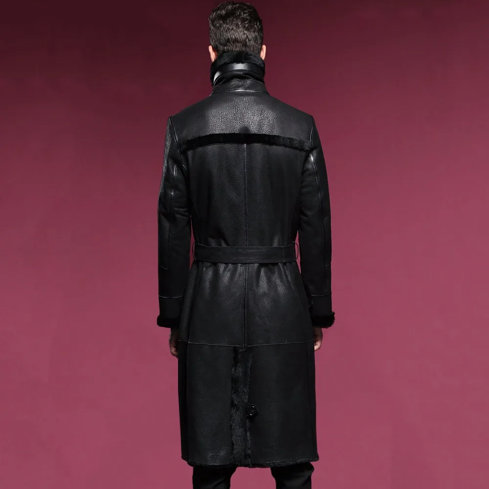 Длинная кожаная куртка воротник мандарина овчина пальто мужское куртка|men leather