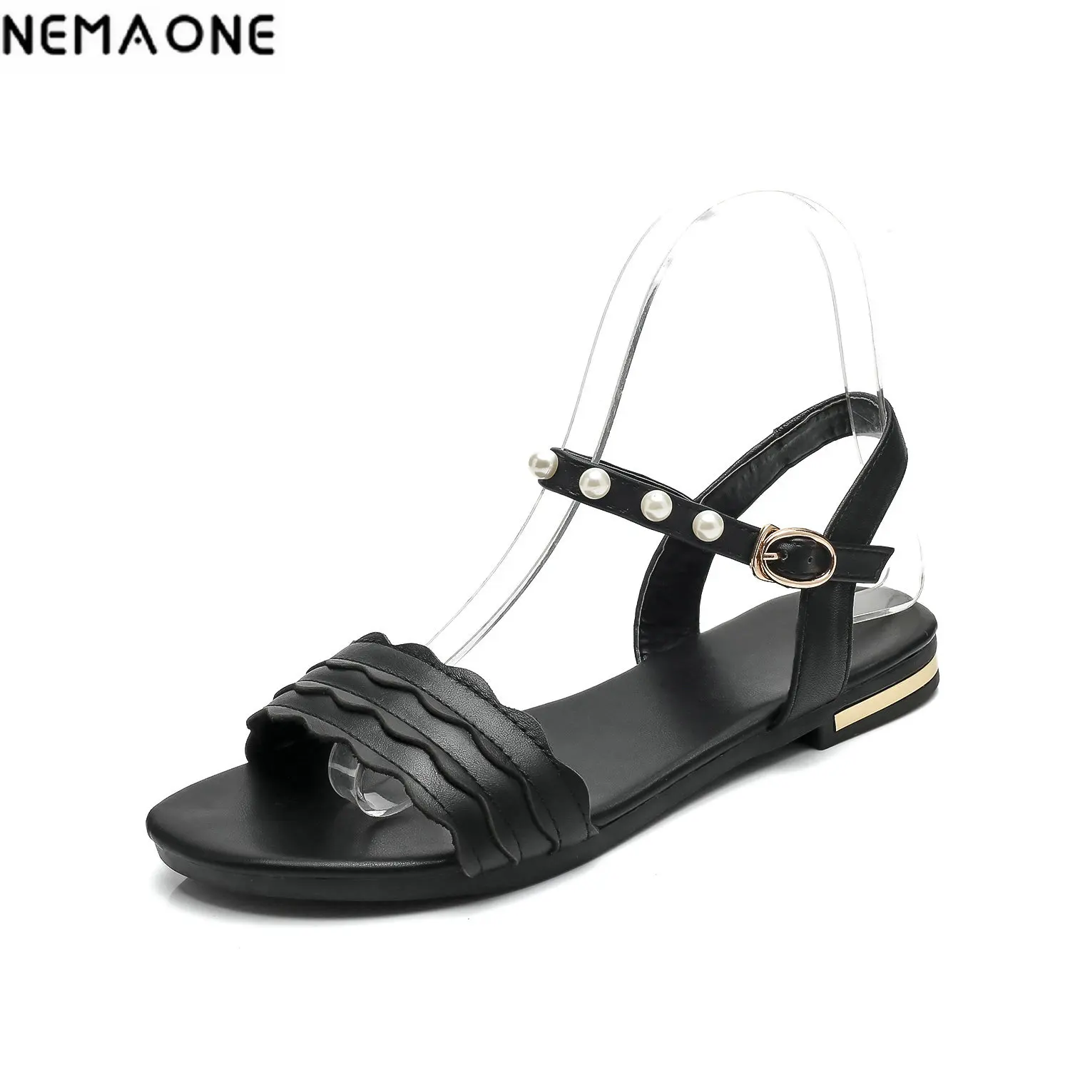 

2018 New sweet women flat sandals genuine leathe women sdandals girl's summer shoes