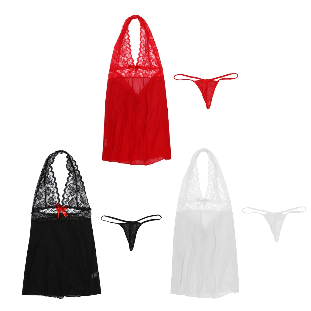 Women Lingerie Set Lace Babydoll Strap Chemise Halter Teddy V Neck Sleepwear
