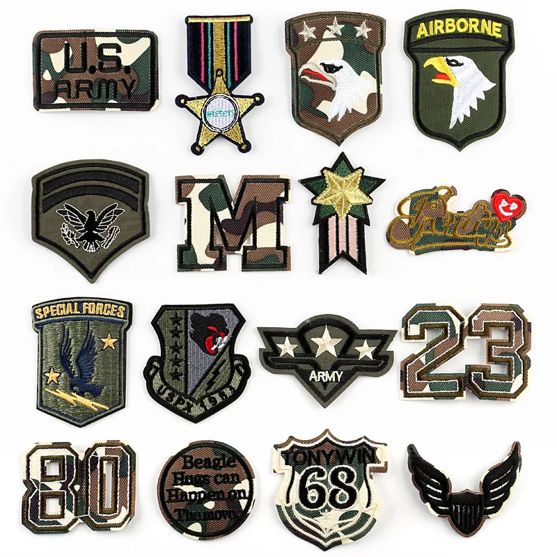 

Mark Camouflage Letter Embroidery Emblem Wholesale Patch DIY Accessories Iron on Letters Biker Patches Vintage Stranger Things