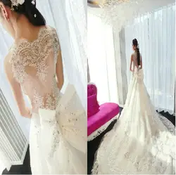 Бесплатная доставка casamento Кристалл vestido de noiva 2018новый сексуальный бант романтическое длинное кружевное свадебное платье Мать невесты