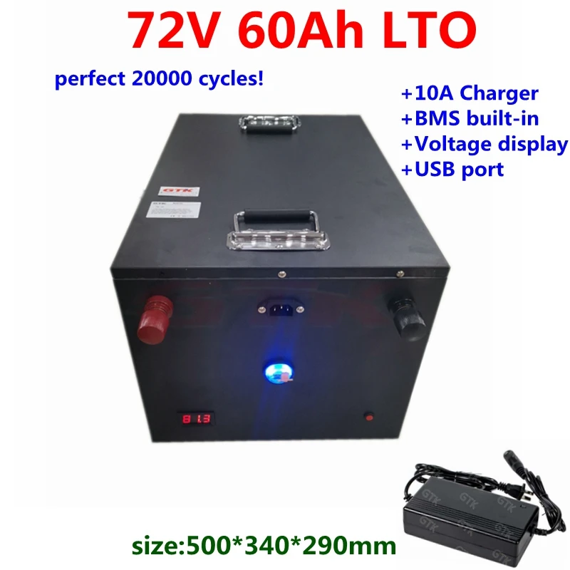 

20000 cycles LTO 72V 60Ah Lithium Titanate battery pack with BMS for inverter solar system energy storage boat +10A Charger