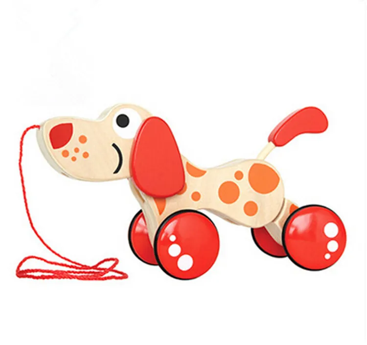Free Shipping Wooden Puppy Dog Pull Push Toy for Boys Girls Kids