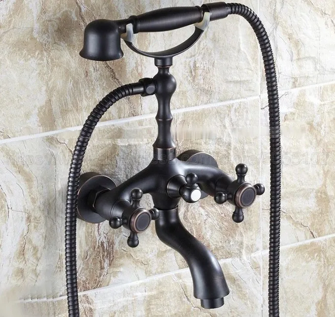 Oil Rubbed Bronze Bathtub Faucet Wall Mount Handheld Bath Tub Mixer System with Handshower Telephone Style ztf042