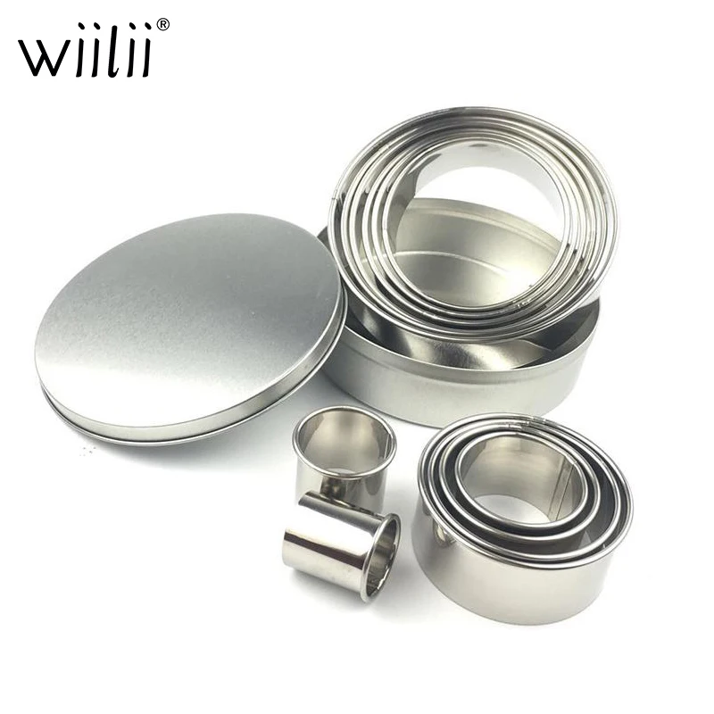 

12pcs Biscuit And Cookie Cutter Set Fondant Cake Decorating Mold Stainless Steel Round Ring Set Baking Tools