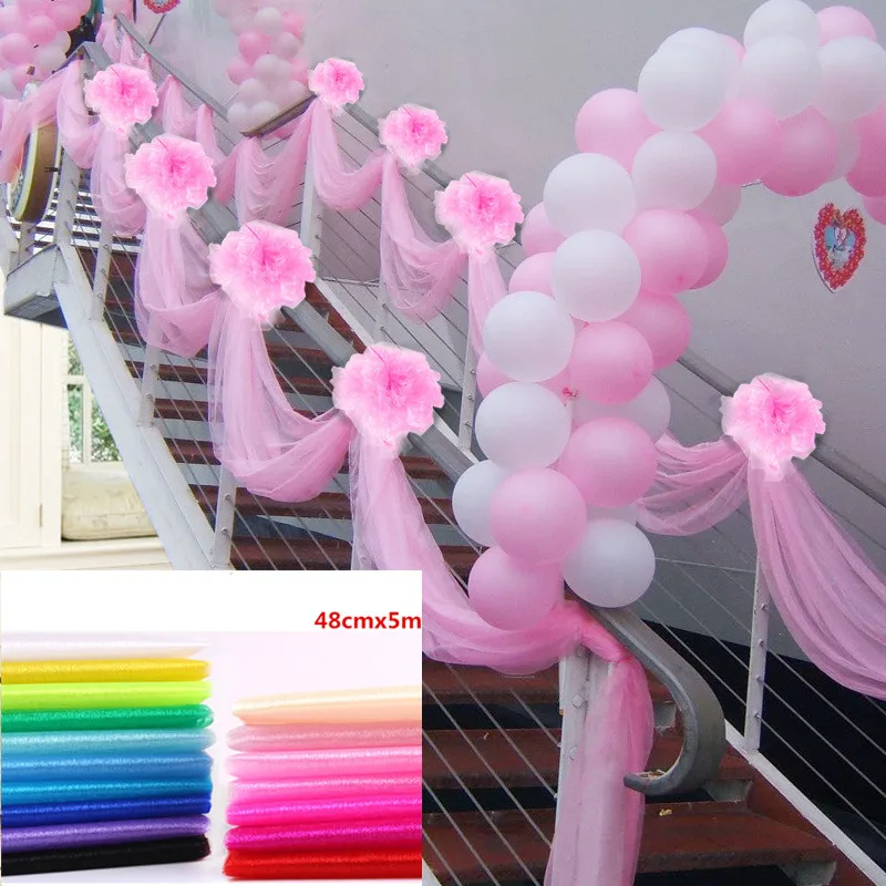 

48cm 5Yards Sheer Crystal Organza Tulle Roll Fabric for Wedding Decoration Mariage Boda Christmas Birthday Party Decoration.Q