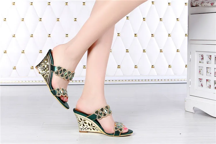 2016 Summer New Leather Shoes Rhinestone Roman Female Diamond Wedges Sandals Size 11 High Quality5