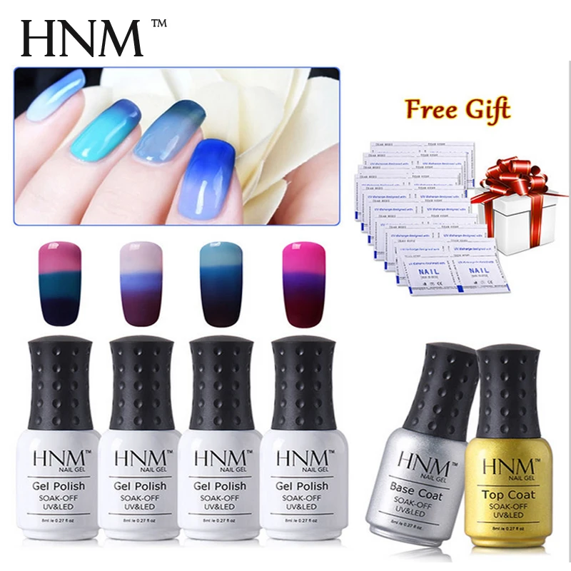 

HNM 7pcs/lot 8ML*4 Change Color Nail Gel Polish 1 Top Coat Basic Cop with Nail Gel Remover Wraps DIY Gel Polish Set Gel Lacquer