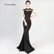 Новое черное вечернее платье русалки, длинное, тонкое, с отделкой бисером с высокой горловиной без рукавов для свадебного банкета, вечеринки vestido de festa longo формат