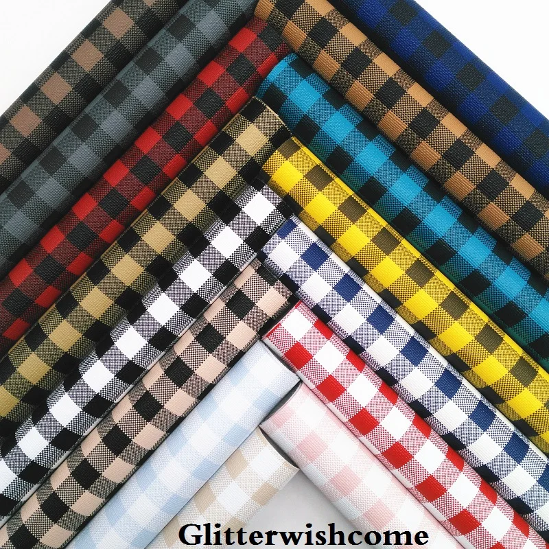 

Glitterwishcome 30X134CM Mini Roll Vinyl For Bows Printed Plaids Tartan Leather Fabirc Faux Leather Sheets for Bows, GM014A