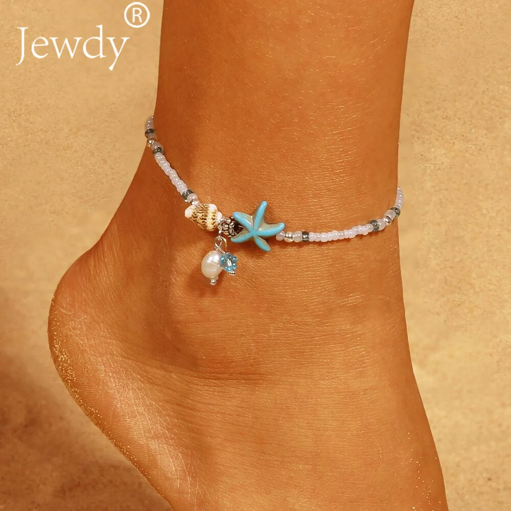 

Jewdy Shell Anklet Beads Starfish Anklets For Women 2018 Fashion Vintage Handmade Sandal Statement Bracelet Foot Boho Jewelry