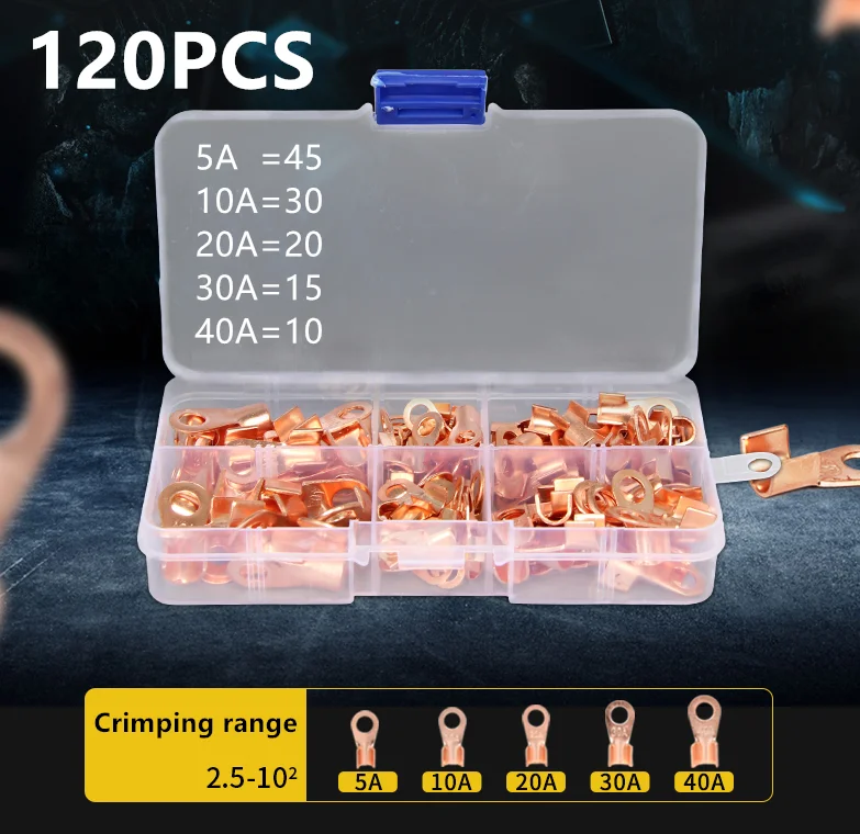 

120PCS 2.5-70MM2 Copper Lug Ring Wire Connectors Bare Cable Terminal