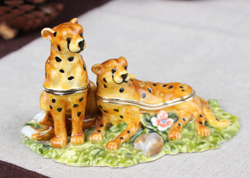 Tiger Animal Collectible Statue Figurine Pewter Crystal Cute Tiger Jewely Trinket Box