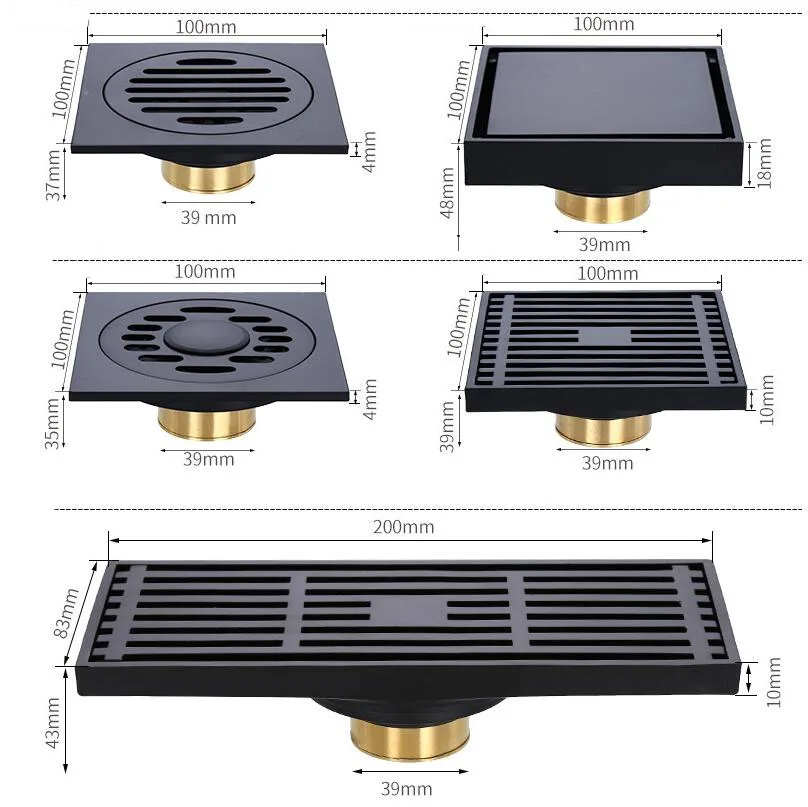 Черный латунный Европейский стиль дезодорант трап, сетки большое смещение Невидимый Ванная комната Стиральная машина Пол Отходов