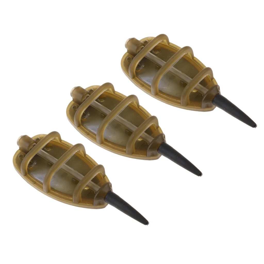 3 Pcs Silicone Inline Method Feeder Set Carp Fishing Tackle Bait Cage with Lead Sinker Flat Feeders Bait Cage